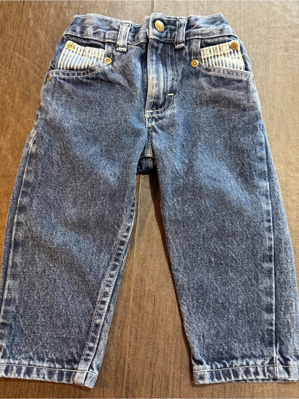 Vintage OshKosh Denim Jeans Hickory Striped Pockets Kids Sz 2T Made in USA. Rare